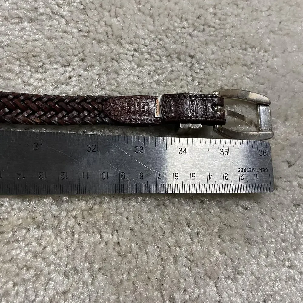 VTG Talbots Belt Womens S Brown Braided Leather Silver Buckle Skinny Boho